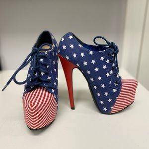 Red, white and blue stilettos. 6 inches